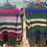 グレーをベースにピンク系とブルー系の配色が映えるボーダーニットチュニック。ゆったりシルエットで、秋から冬にかけてのコーデに活躍する一枚。