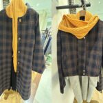 チェック柄ロングコートとショートジャケット(黄色いマフラー付き)