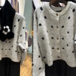 丸首のドット柄ニットカーディガン
