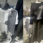 モノトーン配色のウェーブ切替デザインTシャツ