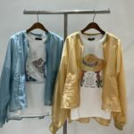 シアー丸首ジャケットとジルコンTシャツのコーディネート