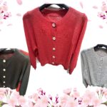 丸ボタン丸首カーディガン