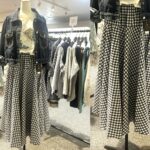 ギンガムチェックのフレアスカートにロゴTシャツとGジャンを合わせた初夏のカジュアルコーデ