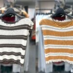 ブラウンとオレンジのボーダー柄フレンチニット