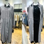 縦縞のバックラインシャツワンピース