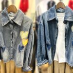 ハートモチーフがついたブルーとネイビーのデニムジャケット